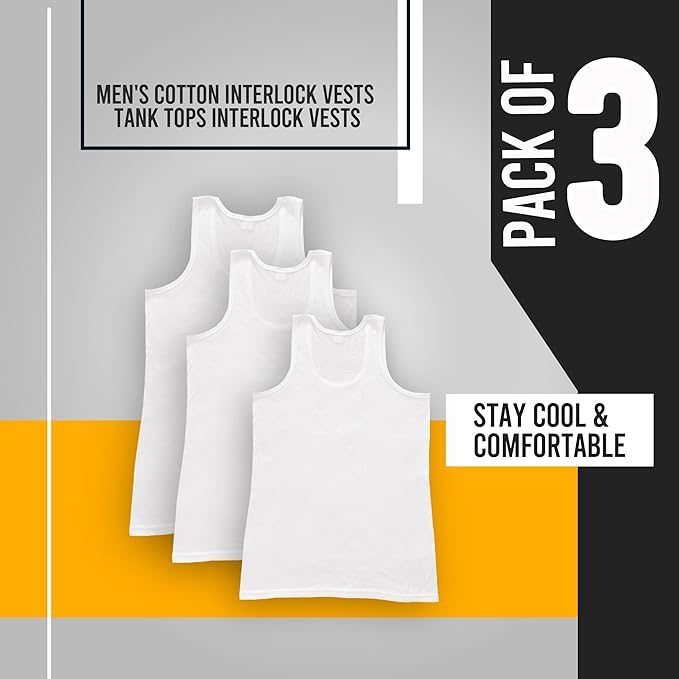 CS- Cozy Style 3 Men’s 100% Cotton Interlock Vests Tops